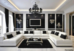 luxury black and white living room"